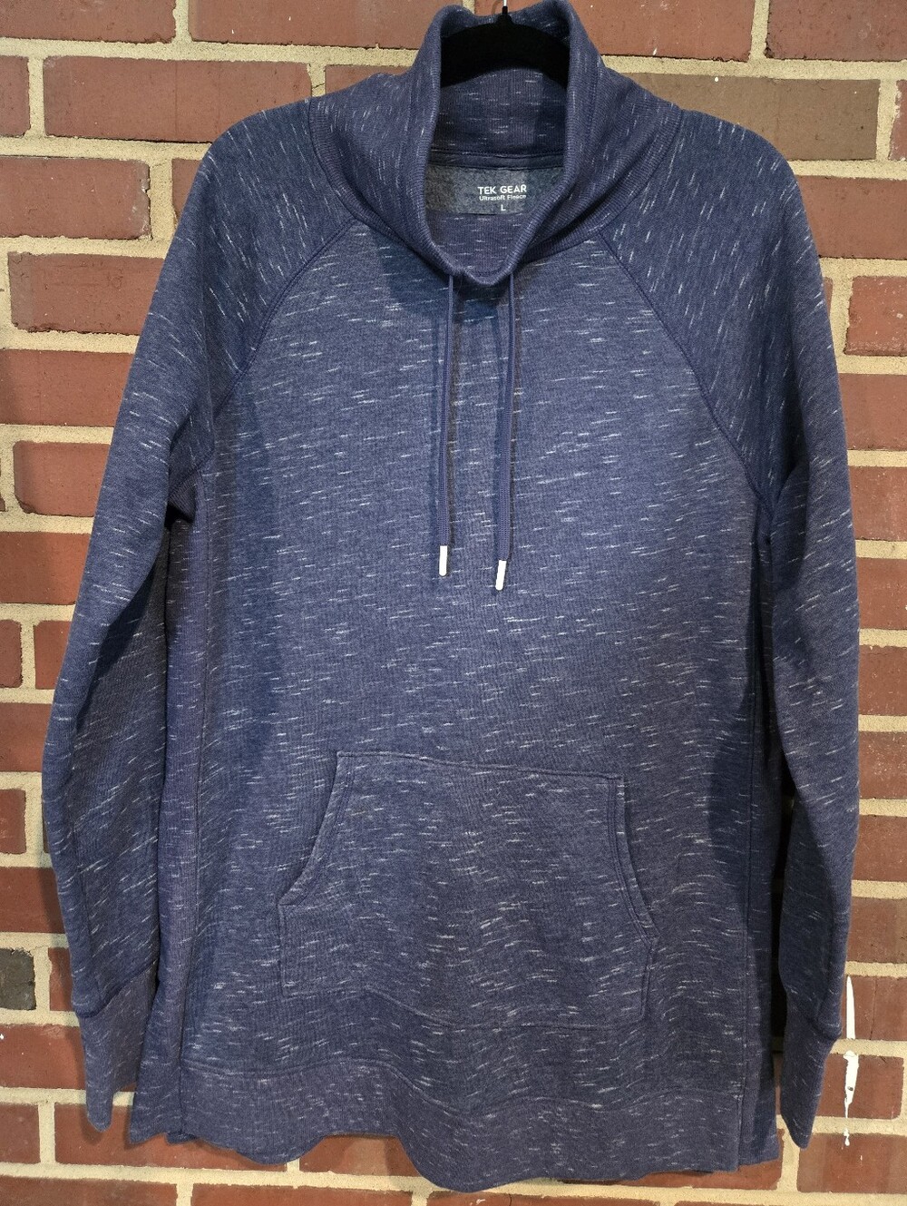 Tek Gear Ultrasoft Fleece Cowl Neck Pullover Hoodie Navy Blue Marled L